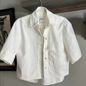 Zara Women’s White Denim Button Down Shirt